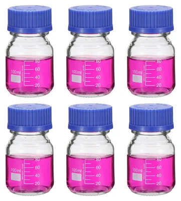 6er-Set Laborflaschen 100 ml Borosilikatglas mit GL32 Deckel