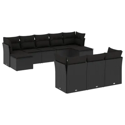 Produktbild von vidaXL 10-tlg. Garten-Sofagarnitur mit Kissen Schwarz Poly Rattan