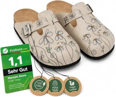 Produktbild von Goby Clogs Schuhe für Damen – Handgefertigte Hausschuhe Pantoletten mit Gänseblümchen-Print – Bequem & Langlebig – EVA-Sohle