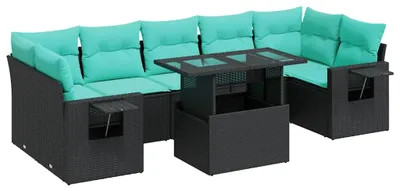 Productafbeelding van vidaXL 8-delige tuinmeubelset met kussens, zwart, polyrotan, acaciahout