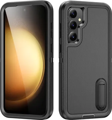 Produktbild von Hülle für Samsung Galaxy S23 FE Hybrid Dreilagige Robust Stoßfest Schwerlast Schutzhülle mit Ständer Schwarz