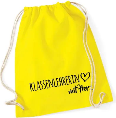 Produktbild von Huuraa Turnbeutel Klassenlehrerin mit Herz 12 Liter Yellow Baumwolle Rucksack Geschenkidee