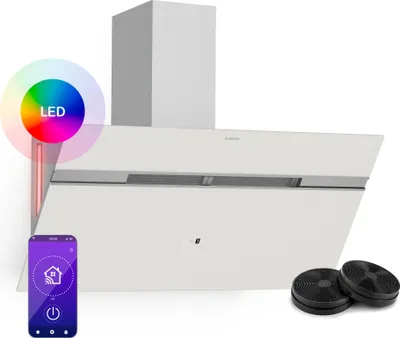 Image de Klarstein Alina Hotte Aspirante - 90 cm Hotte Décorative, 615 m³/h, Éclairage LED, Classe A, Silencieuse 54 dB, Mode Évacuation & Recirculation,Tactile, Blanche