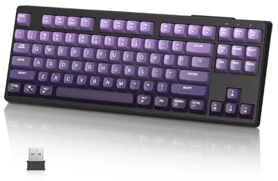 Obrázek produktu pro MAMBASNAKE M87 TKL – Klávesnice pro hraní s 87 klávesami, bezdrátová, s duálním režimem (Bluetooth/2,4 GHz), baterií s kapacitou 4000 mAh, membránová klávesnice s podsvícením v barvách duhy, fialová