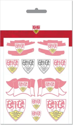 Produktbild von VfB Stuttgart Hauttattoo Set mit 12 temporären Fan Tattoos auf DIN A6 Karte, rot