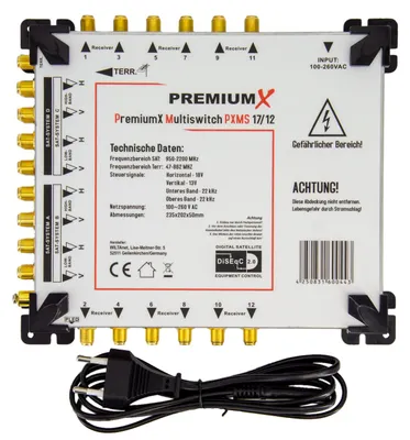 Produktbild von PremiumX PXMS 17/12 Multischalter mit Netzteil Multiswitch 4 SAT für 12 Teilnehmer