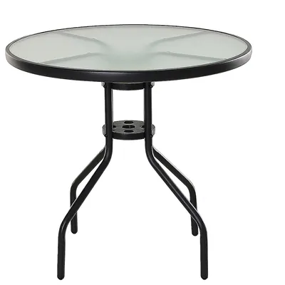 Produktbild von Gartentisch Glas Ø80x72 cm Schwarz – Bistrotisch Balkontisch mit Schirmloch