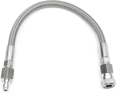 Imagen del producto de Manguera de acero inoxidable, de alta presión (4500 PSI), de 29,2 cm, para paintball y compresores de aire