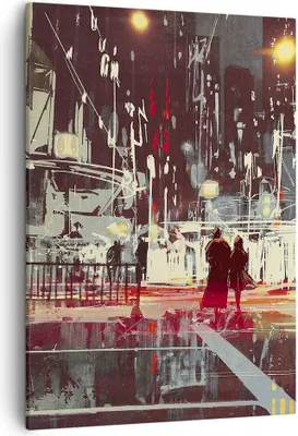 Produktbild von Bild auf Leinwand - Leinwandbild - Einteilig - Stadt Straße Nacht - 50x70cm - Wand Bild - Wanddeko - Wandbilder - Leinwanddruck - Wanddekoration - Leinwand bilder - Wandbild - PA50x70-3780