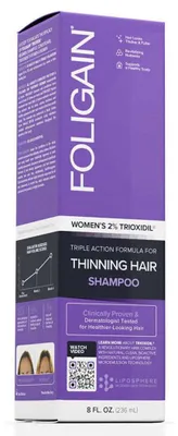Produktbild von Shampoo, Foligain, Dünner werdendes Haar, Trioxydil 2%, Stimuliert das Haarwachstum, für Frauen, 236ml