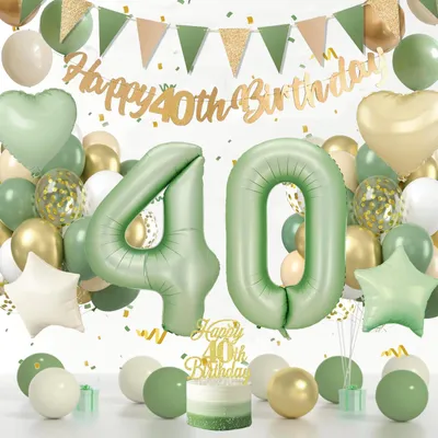 40. Geburtstag Dekoration Set, grün, 24 Ballons + Zahl 40