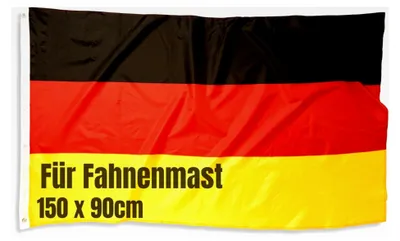 Produktbild von Deutschlandflagge 150 x 90 cm für Fahnenmast mit Messing-Ösen, wetterfeste Hissfahne aus Polyester