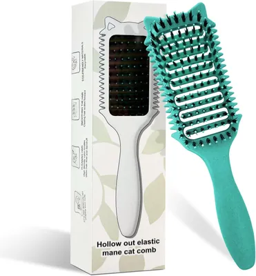 Imagen del producto de Cepillo para cabello rizado, con cerdas de nylon, color verde, para desenredar y dar forma