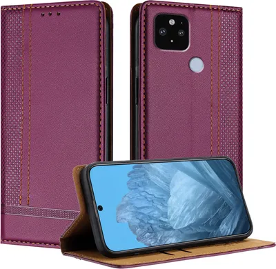 Image de Housse en cuir pour Google Pixel 5 XL Housse à rabat avec support Violet
