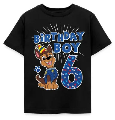 Produktbild von Spreadshirt Paw Patrol Geschenk 6 Jahre 6. Geburtstag Chase Kinder T-Shirt, 110/116 (5-6 Jahre), Schwarz