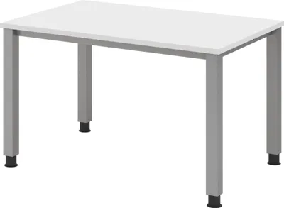 Produktbild von bümö Schreibtisch Serie-Q - Nachbildung: Weiß, Gestell: Silber, Größe:  120 x 80 cm