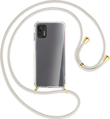 Produktbild von Handykette Backcover-Schutzhülle mit Band (Metall goldfarben) für Motorola Moto G Pro 2021 - broken white