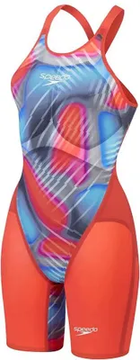 Image de Speedo Fastskin Lzr Pure Valor 2.0 Kneeskin Dos ouvert Maillot de bain de compétition Rouge UK 24 Femmes Rouge UK 24