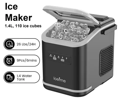 Produktbild von Eiswürfelbereiter - Tischgerät Eiswürfelmaschine - 1,4 L Wassertank - Schnelle Eisproduktion 6–13 Min - Automatische Selbstreinigung - Herausnehmbarer Korb - Für Zuhause und Küche
