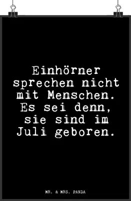 Produktbild von Mr. & Mrs. Panda Bild Einhörner sprechen nicht mit... DIN A4 - Schwarz - Geschenk, drucke, wanddeko, Freundin, kunstdruck poster, Sprüche, Einhorn, Plakat, typografie