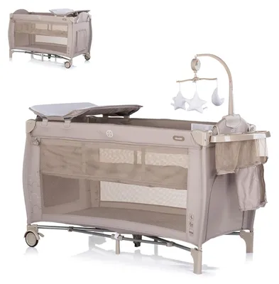 Produktbild von Chipolino Reisebett Bella 2 Ebenen seitlicher Eingang Musikmobile Wickelauflage beige grau