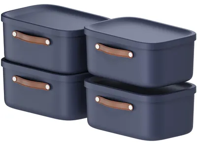 Produktbild von Rotho Aufbewahrungsbox 4er-Set 12L Maloja - Kunststoffbox 39,5 x 23,5 x 17,7 cm - Box mit Deckel - Stapelbox sicher verschließbar - Plastikbox