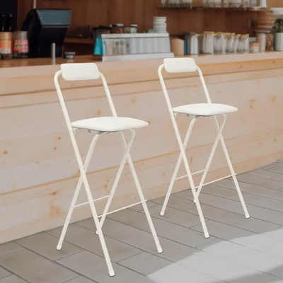 Image de Tabourets pliables - Ensemble de tabourets de bar - Tabourets de bar - Chaises hautes - Tabourets de cuisine - Blanc