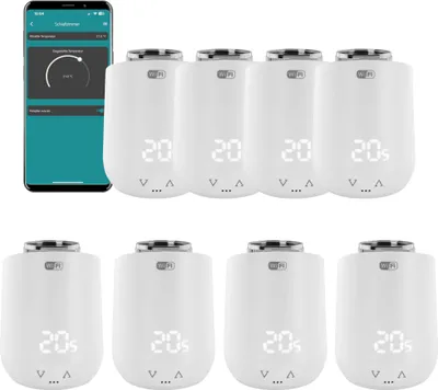 Produktbild von Eurotronic Comet WiFi Heizkörperthermostat Set - Smart Home Heizungssteuerung für 8 Heizkörper inkl. gratis App und Ventil-Adapter-Gutschein | Kompatibel mit jedem WLAN Router (2,4 GHz)