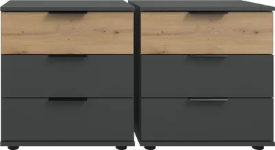 Produktbild von Schlafzimmer Nachtschrank Nachttisch, 2er Set, auch für Boxspringbetten geeignet, in graphit mit Artisan Eiche Nb. GRANADA-43, B/H/T je ca. 52/58/38 cm