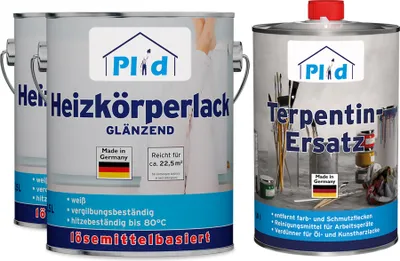 Produktbild von Plid Heizkörperlack 5L Weiß Glänzend für ca. 60m² + Terpentinersatz / Thermolack