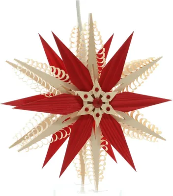 Produktbild von Fensterschmuck Spanstern natur mit roten Kieferholzsegementen und elektrischer Beleuchtung BxHxT=32x32x10cm NEU