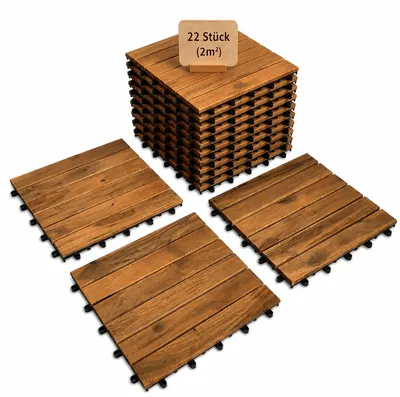Hossis Wholesale Holzfliesen Balkon 30x30 cm Akazie Teak Optik 22 Stueck 2m2 Balkonboden Terrassenfliesen Klicksystem Gartenfliesen Terrassenboden Aussenbereich wetterfest zuschneidbar rutschfest