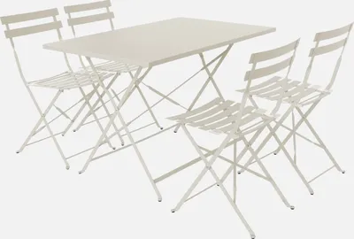 Produktbild von sweeek - Klappbarer Bistro-Gartentisch aus Stahl mit 4 Stühlen - Beige
