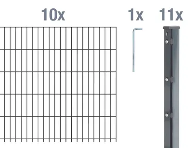 Image de Alberts 679620 Clôture en grillage double comme set complet de clôture de 27 pièces, anthracite, hauteur 223 cm, longueur 25 m