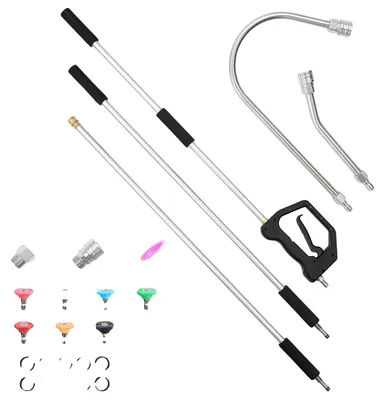 Image de VEVOR Tige télescopique pour nettoyeur haute pression 2775 mm 3 pièces, rallonges pour nettoyeur haute pression 276 bars, avec 7 buses, adaptateur de tuyau, sangle de transport et sac de rangement, pour murs, gouttières