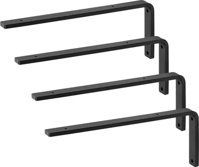 Produktbild von Regalhalterung, 16 x 6 Zoll, 4 Stück, hochbelastbare schwimmende Regalhalterungen, Halterungen für Regale, 10 mm dicke mattschwarze L-Regalhalterung, Stahlregalhalterungen mit einer Tragkraft von 160 lbs