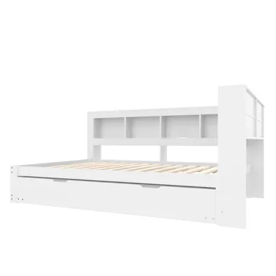 Produktbild von Flieks Holzbett Schlafsofa Tagesbett 140x200cm mit Ausziehbett, Jugendbett Kinderbett mit Ladefuntion (USB & Steckdose), Doppelbett Daybett, Weiß