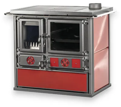 Immagine prodotto di Cucina stufa a legna bordeaux con maioliche in Vetroceramica focolare in ghisa 8,4 kw