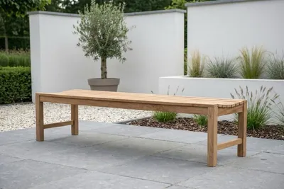 Produktbild von Slater Teak-Tennisbank – 180 cm breit – Minimalistische Gartenbank – -es massives Teakholz
