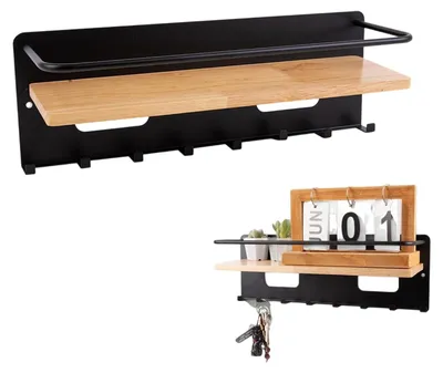 Schlüsselorganizer mit 8 Haken, Holz, Wandmontage, 35x10x11 cm, schwarz