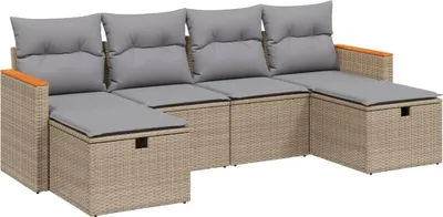 Produktbild von vidaXL 6-tlg. Garten-Sofagarnitur mit Kissen Beige Poly Rattan