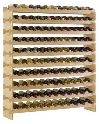 Produktbild von Weinregal NAVARRA aus Holz | HxBxT 135x123x28cm | 120 Flaschen auf 10 Ebenen | schmal | Flaschenregal | freistehend |Massives Kiefernholz | Natur unbehandelt