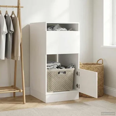 Image de vidaXL Armoire à linge avec rangement Blanc 50 x 68 x 102 cm Matériau dérivé du bois