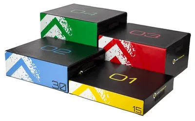 Produktbild von HMS Fitness PYBS01, Plyometrisches Boxset, Schwarz, Blau, Grün, Gelb, 150 kg, 90 cm, 75 cm, 15 cm