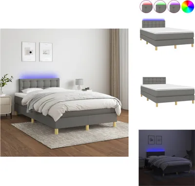 Obrázok produktu pre vidaXL Box spring posteľ s matracom a LED tmavosivá látka 120x200 cm - Postele a rámy postelí