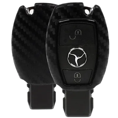 Produktbild von Auto Schlüssel Silikon Schutz Hülle im Carbon Look Kompatibel mit Mercedes Benz W204 W205 W906 C117 W212 W218 W222 SMARTKEY