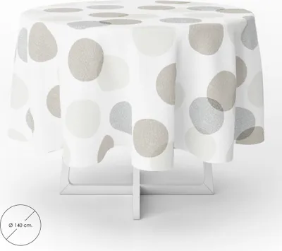 Image de Cercles beiges, nappe ronde en toile cirée, imperméable, antisalissure, PVC, Ø 140 cm. Utilisation à l'intérieur et à l'extérieur