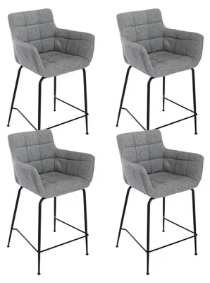 Productafbeelding van Barkrukken, set van 4, grijs, met fluweelbekleding en metalen poten