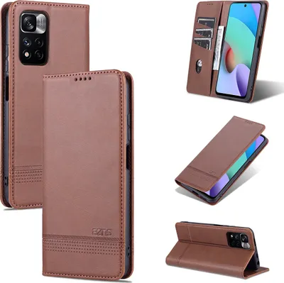 Image de Etui Redmi Note 11 Pro, portefeuille avec fermeture magnétique et support, étui en cuir pour Xiaomi Redmi Note 11 Pro/Note 11 Pro+ Café
