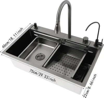 Immagine prodotto di Lavello da cucina, acciaio inossidabile 304 resistente, rubinetto estraibile, nero
